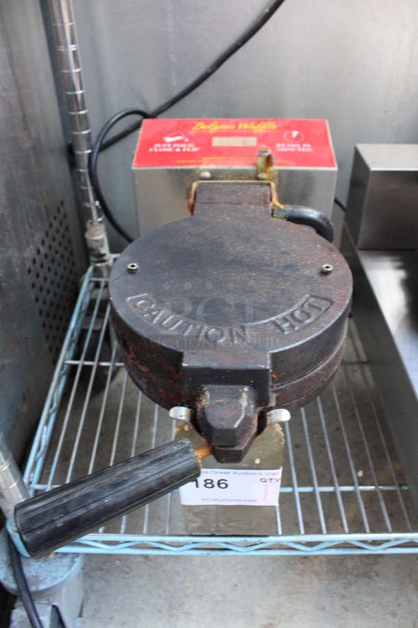 Model LW-BE-EXP Metal Commercial Countertop Belgian Waffle Iron. 110 Volts, 1 Phase. 9x20x10. Tested and Working!