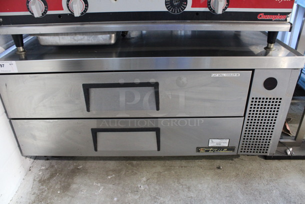 2012 True Model TRCB-52 Stainless Steel Commercial 2 Drawer Chef Base on Commercial Casters. 115 Volts, 1 Phase. 52x32x25. Tested and Working!
