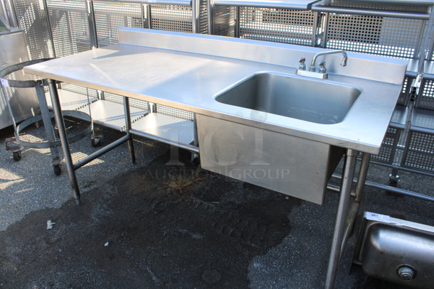 Stainless Steel Commercial Table w/ Faucet, Handles and Sink Basin. 72x30x40. Bay 20x20x12