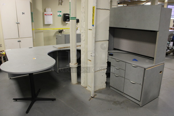 Gray U Shaped Desk Set Up w/ Hutch, 3 Drawer Filing Cabinet and 2 Drawer Filing Cabinet. 100x103x67. (Room 130) - Image 1 of 5
