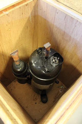 Sanyo Model C-9RVN273HOS Black Metal Compressor. 126 Volts, 3 Phase. 9x7x21. (Room 130)