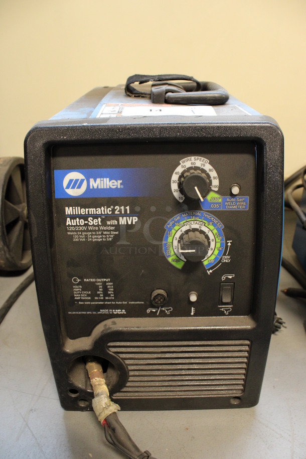 Miller Millermatic 211 Metal Auto-Set w/ MVP MIG Wire Welder. 120/230 Volts, 1 Phase. 11x18x15. (Room 130)