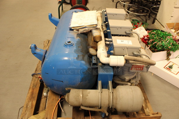 Turbine Industries Blue Metal Commercial Air Compressor. 208/230 Volts, 1 Phase. 48x20x35. (Room 130)