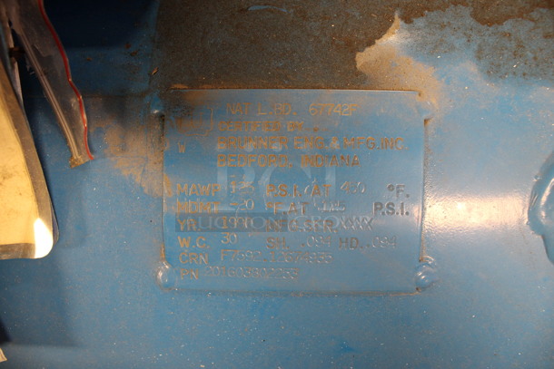 Turbine Industries Blue Metal Commercial Air Compressor. 208/230 Volts, 1 Phase. 48x20x35. (Room 130) - Image 11 of 11