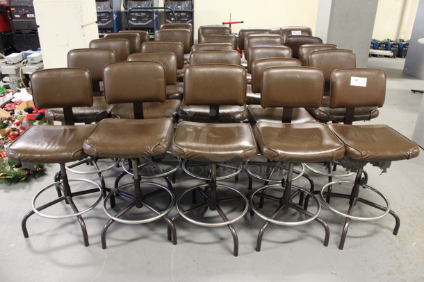 10 Bar Height Chairs w/ Brown Backrest and Seat Cushion and Footrest Bar. 18x19x37. 10 Times Your Bid! (Room 130)