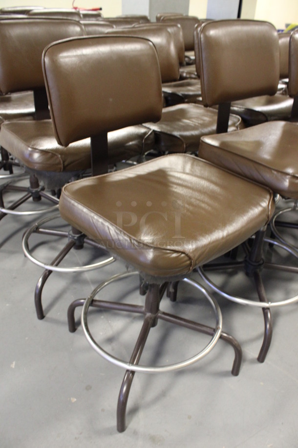 6 Bar Height Chairs w/ Brown Backrest and Seat Cushion and Footrest Bar. 18x19x37. 6 Times Your Bid! (Room 130) - Image 3 of 4