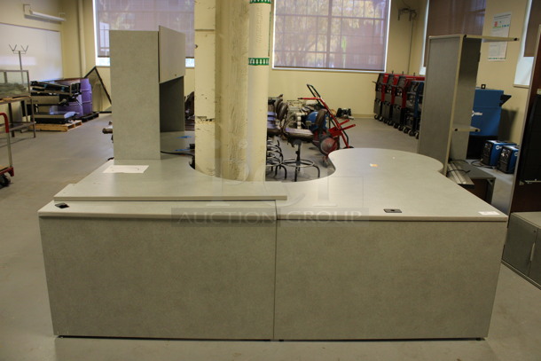 Gray U Shaped Desk Set Up w/ Hutch, 3 Drawer Filing Cabinet and 2 Drawer Filing Cabinet. 100x103x67. (Room 130) - Image 2 of 5