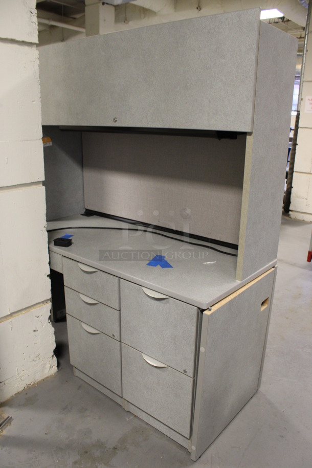 Gray U Shaped Desk Set Up w/ Hutch, 3 Drawer Filing Cabinet and 2 Drawer Filing Cabinet. 100x103x67. (Room 130) - Image 5 of 5