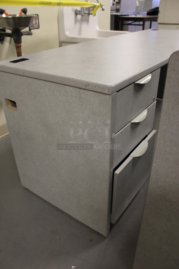 ALL ONE MONEY! Lot of 2 Gray Desk Pieces; Desk w/ 3 Drawer Filing Cabinet and Hutch! 72x24x29, 71x15.5x34.5. (Room 130) - Image 4 of 5
