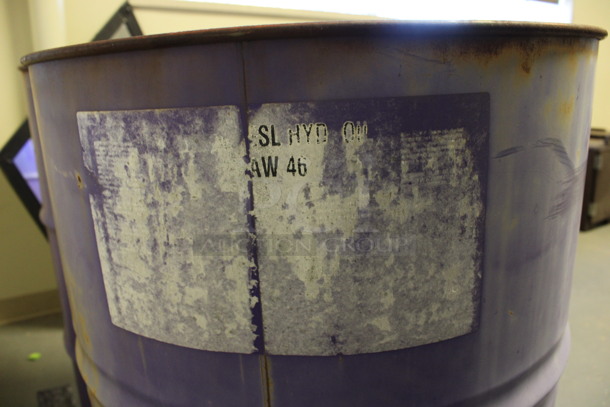 2 Metal Oil Barrels Full Of Liquid. Barrels Are Labeled as AW 46 Hydraulic Oil and ESL Gear Oil. 23x23x25. 2 Times Your Bid! (Room 130) - Image 4 of 6