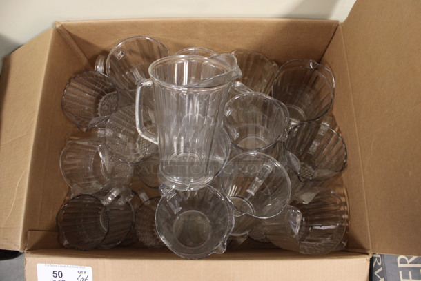 ALL ONE MONEY! Lot of Approximately 27 Clear Poly Pitchers! Includes 7.5x5.5x9. (Room 130) - Image 2 of 4