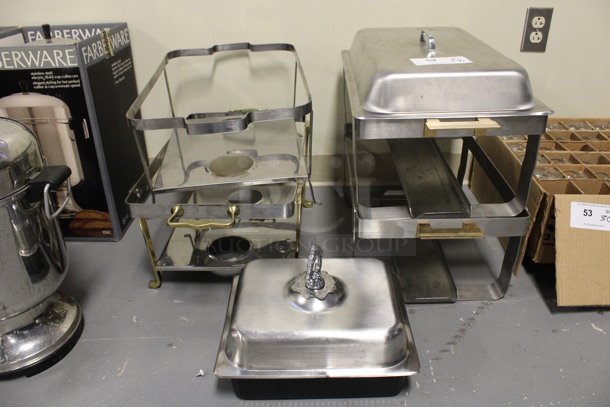 ALL ONE MONEY! Lot of 4 Various Full Size Metal Chafing Dishes w/ 1 Lid. Comes w/ Half Size Bin and Lid. Includes 14x25x9. (Room 130) - Image 1 of 3