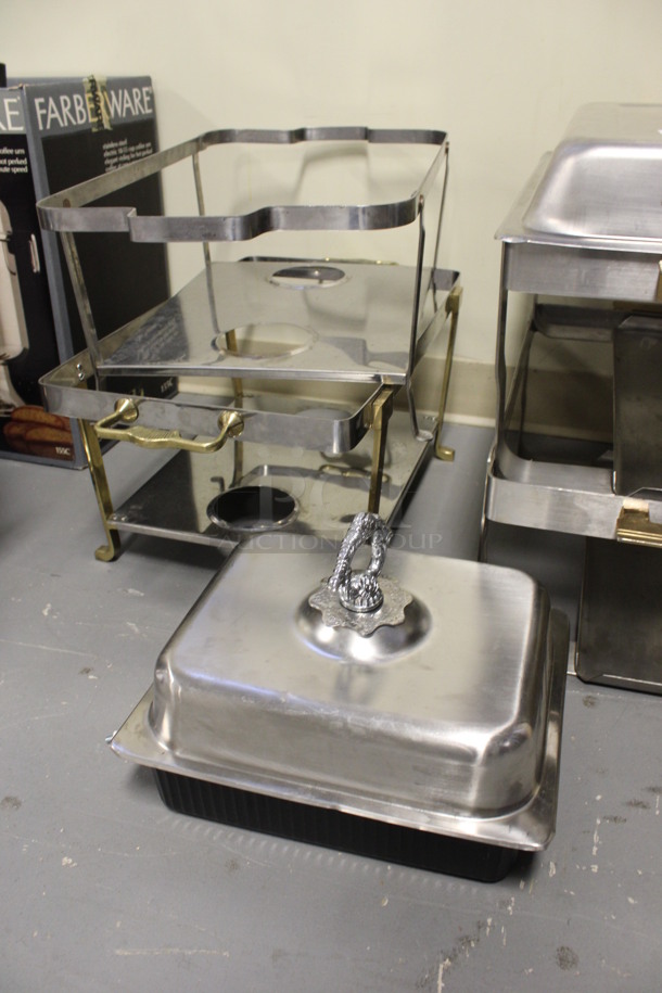 ALL ONE MONEY! Lot of 4 Various Full Size Metal Chafing Dishes w/ 1 Lid. Comes w/ Half Size Bin and Lid. Includes 14x25x9. (Room 130) - Image 3 of 3