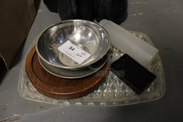 ALL ONE MONEY! Lot of 5 Various Black Poly Coffee Urns, Clear Tray, Wooden Tray and Metal Bowl! (Room 130) - Image 2 of 4
