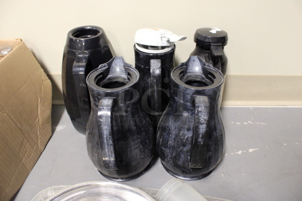 ALL ONE MONEY! Lot of 5 Various Black Poly Coffee Urns, Clear Tray, Wooden Tray and Metal Bowl! (Room 130) - Image 3 of 4