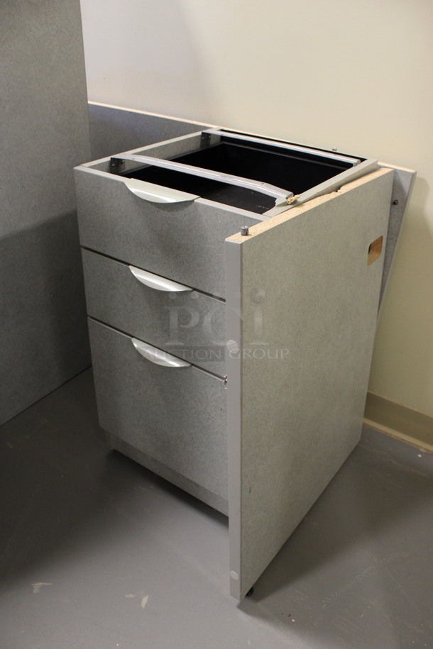 Gray L Shaped Desk Set Up w/ Hutch, 3 Drawer Filing Cabinet and 2 Drawer Filing Cabinet. 85x74x67. (Room 130) - Image 2 of 5