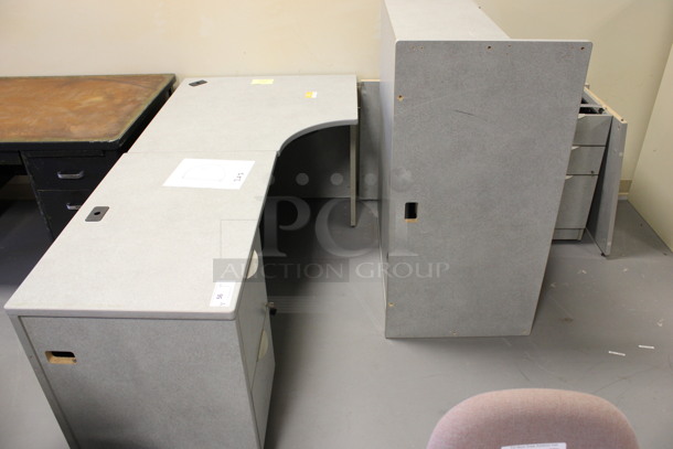 Gray L Shaped Desk Set Up w/ Hutch, 3 Drawer Filing Cabinet and 2 Drawer Filing Cabinet. 85x74x67. (Room 130) - Image 5 of 5