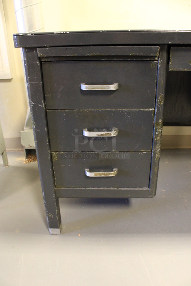 Metal Desk w/ Wood Pattern Desktop and 6 Drawers. 60x34x31. (Room 130) - Image 3 of 8