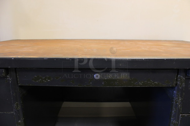 Metal Desk w/ Wood Pattern Desktop and 6 Drawers. 60x34x31. (Room 130) - Image 4 of 8