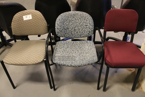 ALL ONE MONEY! Lot of 3 Various Chairs; Tan Patterned, Blue Patterned and Maroon. Includes 19x18x32. (Room 130)