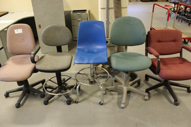 ALL ONE MONEY! Lot of 5 Various Office Chairs on Casters; Pink, Tan, Blue, Green and Maroon. Includes 24x29x38. (Room 130) - Image 1 of 6