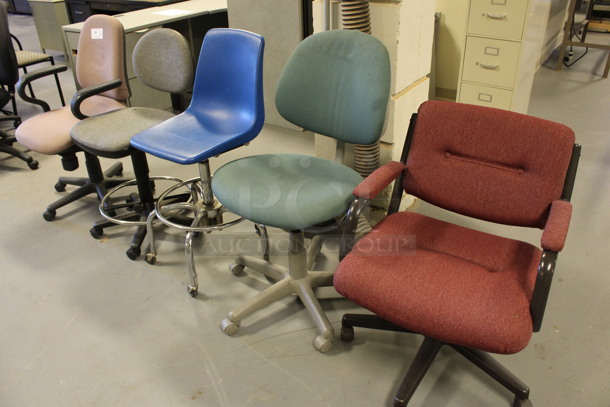 ALL ONE MONEY! Lot of 5 Various Office Chairs on Casters; Pink, Tan, Blue, Green and Maroon. Includes 24x29x38. (Room 130) - Image 6 of 6