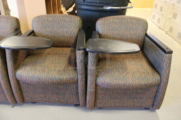 ALL ONE MONEY! Lot of 6 Chairs w/ Small Movable Desktop on Arm Rest on Casters. 2 Green and 4 Patterned. 27x26x30. (Room 130) - Image 4 of 7