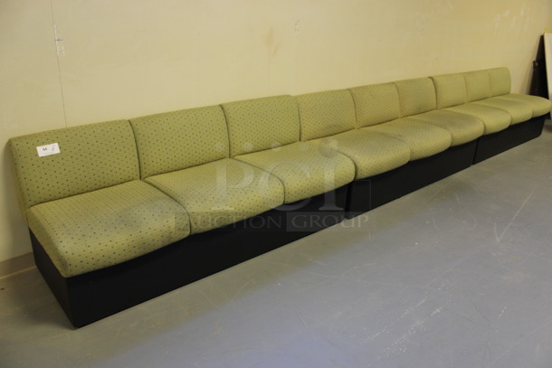 ALL ONE MONEY! Lot of 3 Green Patterned Cushioned 3 Person Benches! 72x28x30. (Room 130)