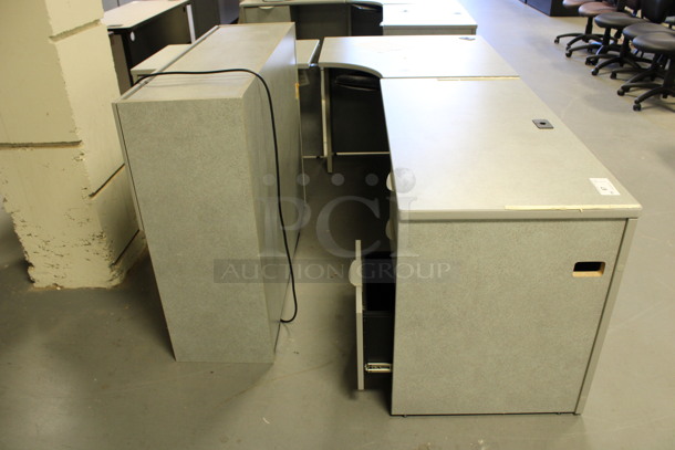 Gray L Shaped Desk Set Up w/ Hutch, 3 Drawer Filing Cabinet and 2 Drawer Filing Cabinet. 85x74x67. (Room 130) - Image 3 of 4