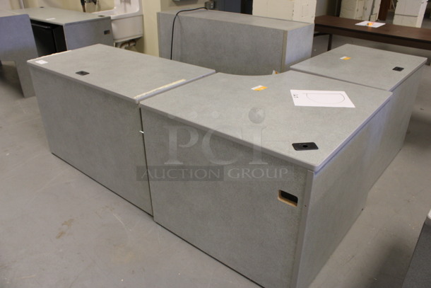 Gray L Shaped Desk Set Up w/ Hutch, 3 Drawer Filing Cabinet and 2 Drawer Filing Cabinet. 85x74x67. (Room 130) - Image 4 of 4