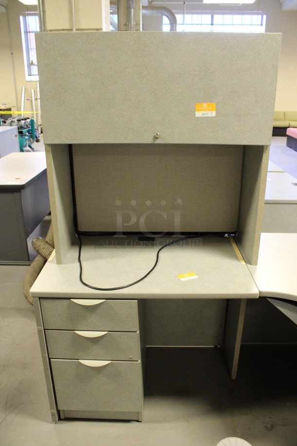 Gray L Shaped Desk Set Up w/ Hutch, 3 Drawer Filing Cabinet and 2 Drawer Filing Cabinet. 72x72x67. (Room 130) - Image 2 of 5