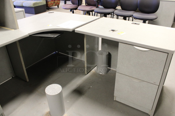 Gray L Shaped Desk Set Up w/ Hutch, 3 Drawer Filing Cabinet and 2 Drawer Filing Cabinet. 72x72x67. (Room 130) - Image 3 of 5
