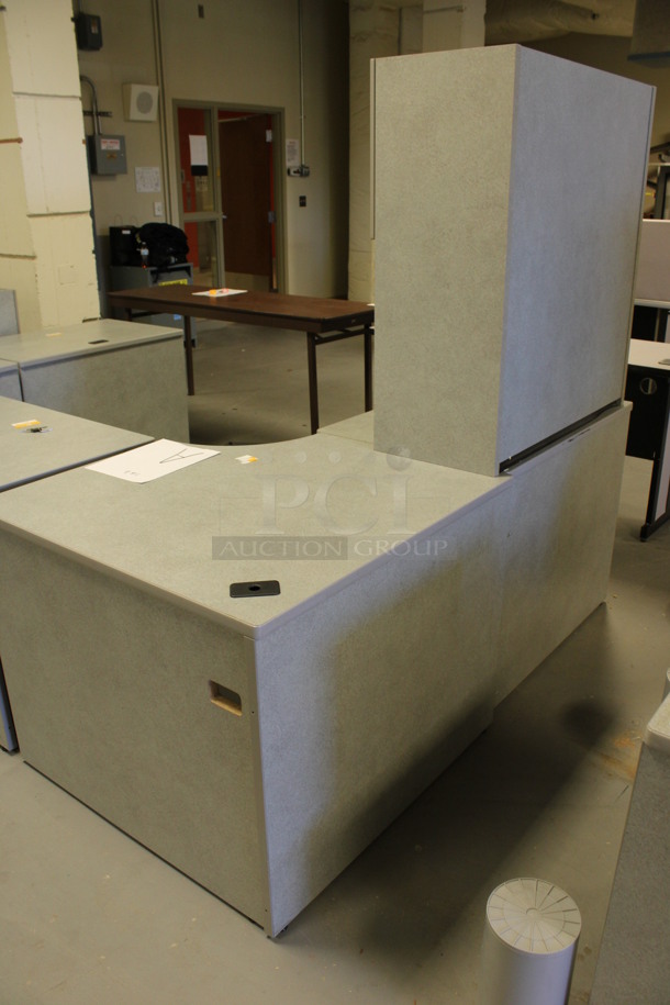 Gray L Shaped Desk Set Up w/ Hutch, 3 Drawer Filing Cabinet and 2 Drawer Filing Cabinet. 72x72x67. (Room 130) - Image 5 of 5