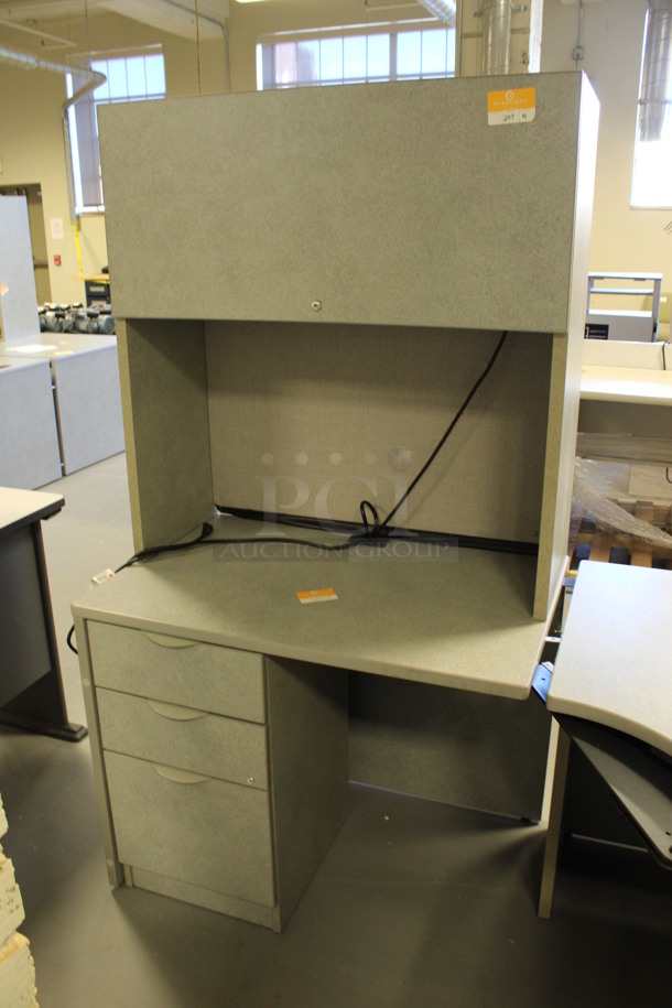 Gray L Shaped Desk Set Up w/ Hutch, 3 Drawer Filing Cabinet and 2 Drawer Filing Cabinet. 72x72x67. (Room 130) - Image 4 of 5