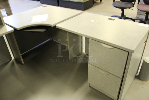 Gray L Shaped Desk Set Up w/ Hutch, 3 Drawer Filing Cabinet and 2 Drawer Filing Cabinet. 72x72x67. (Room 130) - Image 5 of 5