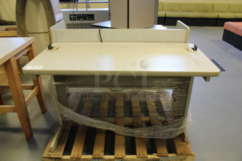 ALL ONE MONEY! Lot of 2 Gray Desk Pieces; Desk and Hutch! 48x24x30, 47x15.5x34.5. (Room 130)