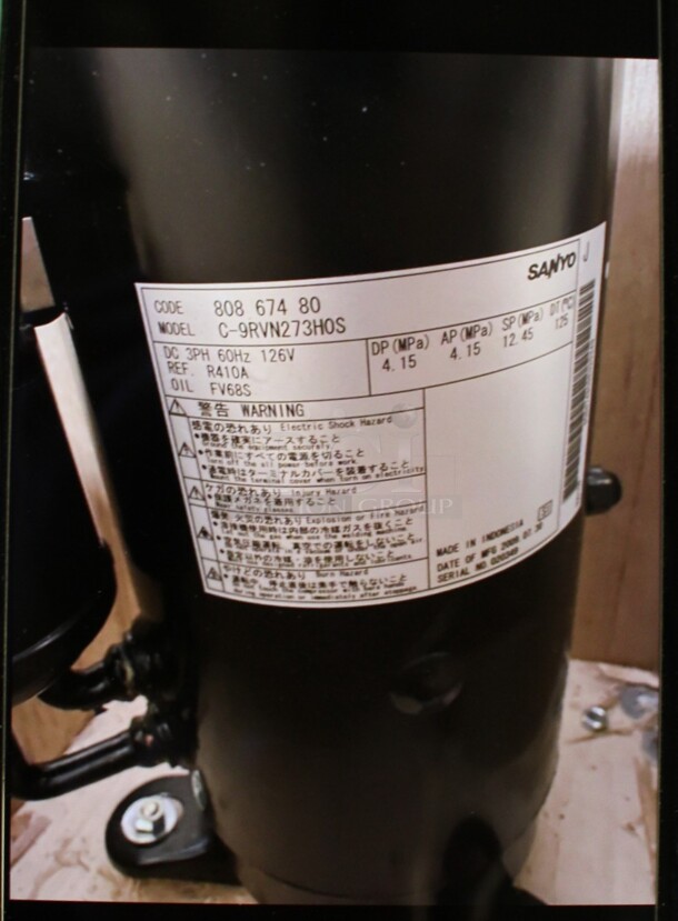 Sanyo Model C-9RVN273HOS Black Metal Compressor. 126 Volts, 3 Phase. 9x7x21. (Room 130) - Image 4 of 5