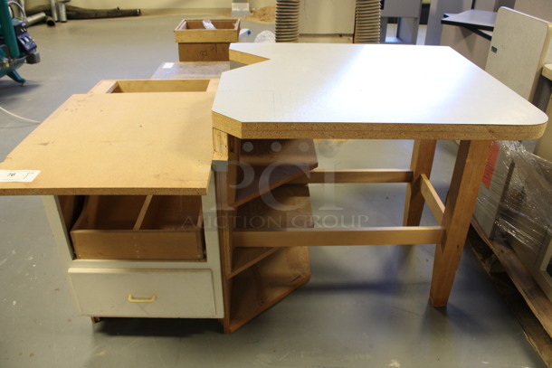 Wood Pattern Multi Level Table w/ Drawer and Under Shelves. 53x33x34. (Room 130) - Image 1 of 5