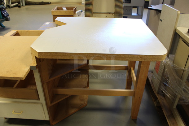 Wood Pattern Multi Level Table w/ Drawer and Under Shelves. 53x33x34. (Room 130) - Image 2 of 5
