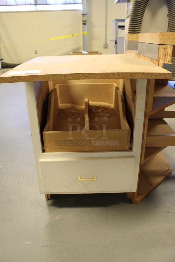 Wood Pattern Multi Level Table w/ Drawer and Under Shelves. 53x33x34. (Room 130) - Image 3 of 5