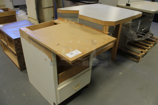 Wood Pattern Multi Level Table w/ Drawer and Under Shelves. 53x33x34. (Room 130) - Image 5 of 5