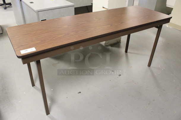 Wood Pattern Table on Brown Metal Legs. 72x24x30. (Room 130)