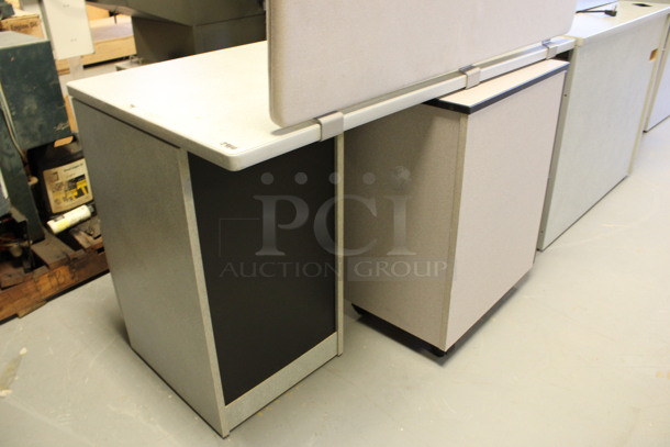 ALL ONE MONEY! Lot of Various Gray Desk Pieces Including Hutch, Desktop and Filing Cabinet. 64x84x64. (Room 130) - Image 2 of 6