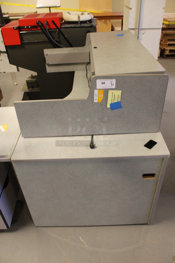 ALL ONE MONEY! Lot of Various Gray Desk Pieces Including Hutch, Desktop and Filing Cabinet. 64x84x64. (Room 130) - Image 3 of 6