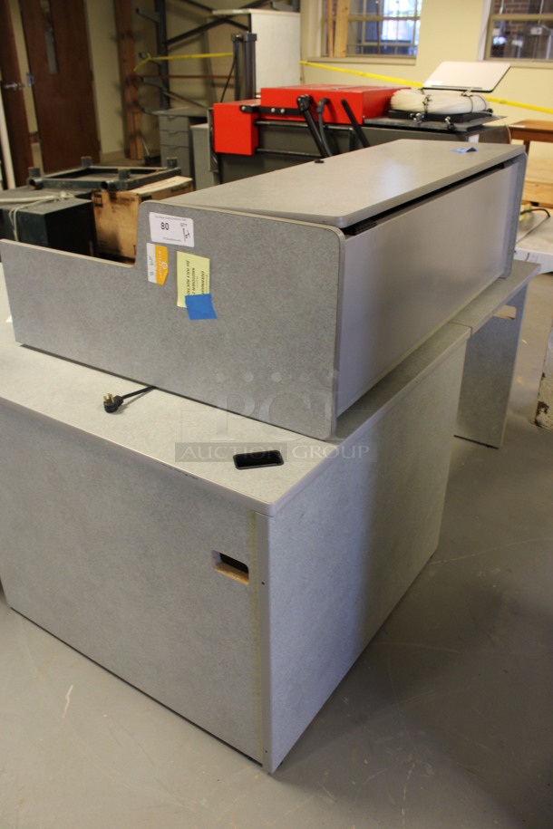 ALL ONE MONEY! Lot of Various Gray Desk Pieces Including Hutch, Desktop and Filing Cabinet. 64x84x64. (Room 130) - Image 6 of 6