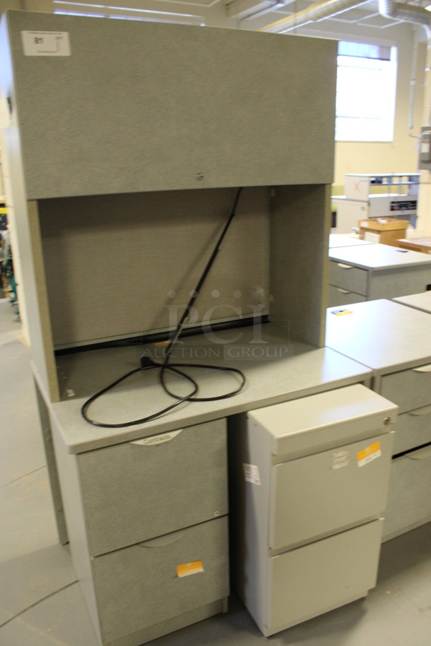 Gray L Shaped Desk Set Up w/ 2 Hutches, 3 Drawer Filing Cabinet and Three 2 Drawer Filing Cabinet. 96x72x67. (Room 130) - Image 2 of 6