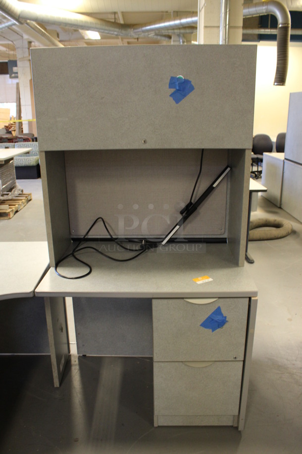 Gray L Shaped Desk Set Up w/ 2 Hutches, 3 Drawer Filing Cabinet and Three 2 Drawer Filing Cabinet. 96x72x67. (Room 130) - Image 3 of 6