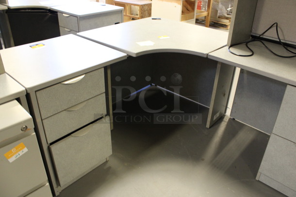 Gray L Shaped Desk Set Up w/ 2 Hutches, 3 Drawer Filing Cabinet and Three 2 Drawer Filing Cabinet. 96x72x67. (Room 130) - Image 4 of 6