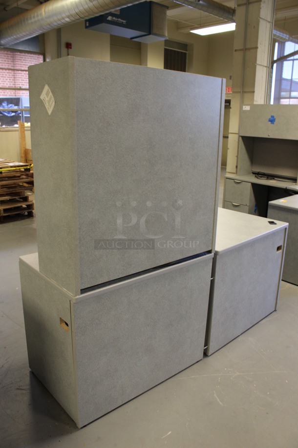 Gray L Shaped Desk Set Up w/ 2 Hutches, 3 Drawer Filing Cabinet and Three 2 Drawer Filing Cabinet. 96x72x67. (Room 130) - Image 5 of 6