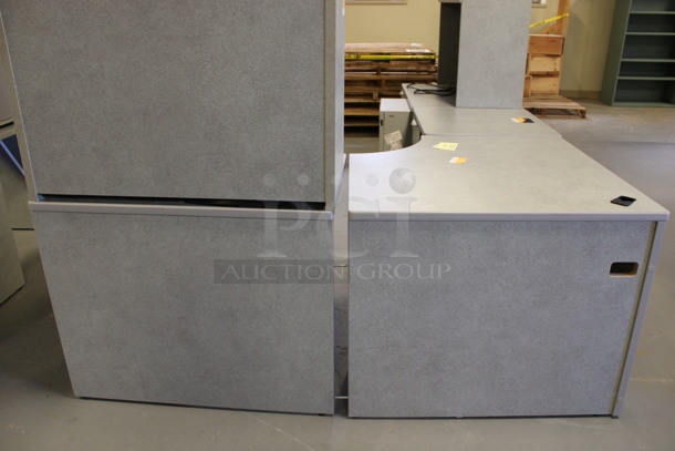 Gray L Shaped Desk Set Up w/ 2 Hutches, 3 Drawer Filing Cabinet and Three 2 Drawer Filing Cabinet. 96x72x67. (Room 130) - Image 6 of 6